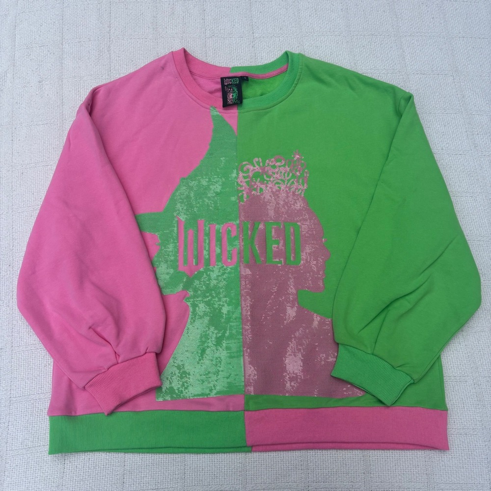 Women's Small QUEEN OF SPARKLES Wicked Elphaba Glinda Sequin Crewneck Sweatshirt